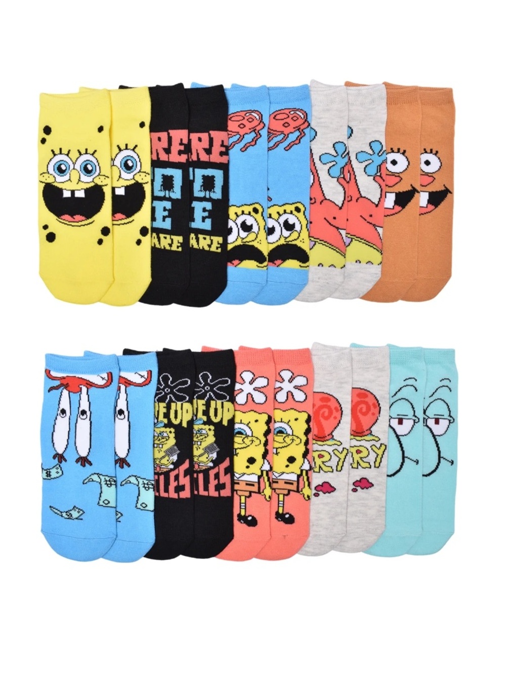 10 Pair SpongeBob SquarePants Character Low Cut Socks Sz. 4-10 NWT